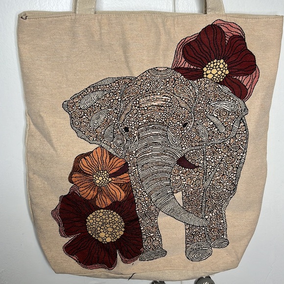 Elephant Canvas Tote Bag Shoulder Bag Bohemian safari Book Bag - Picture 2 of 6